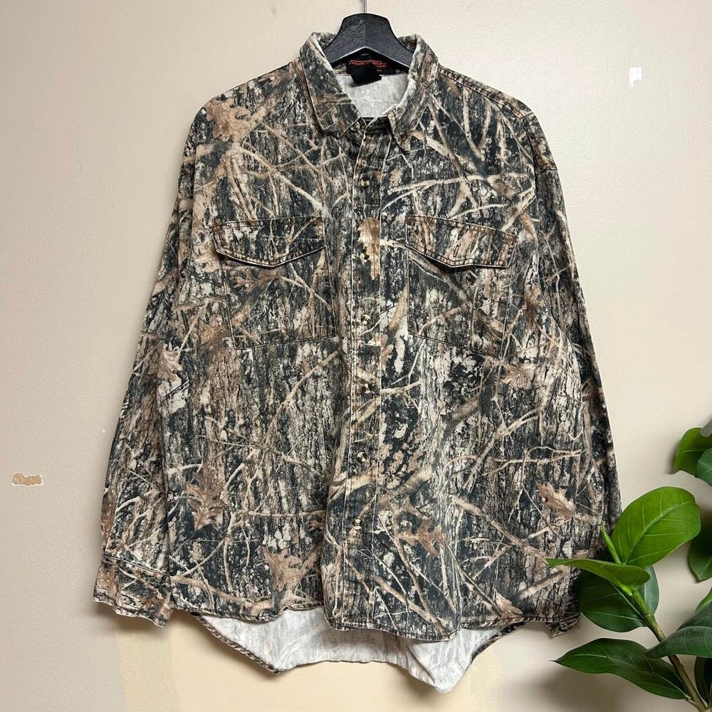 Vintage True Timber Camo Shirt Mens XL All Over Print Button Up 90s Hunting Top